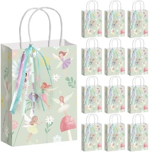 Humyoun 24 Pcs Fairy Party Favor Bags Set with Ribbon Gift Woodland Fairy Party Decorations Mushroom Goodie Floral Candy Treat Bags for Birthday and Baby Shower