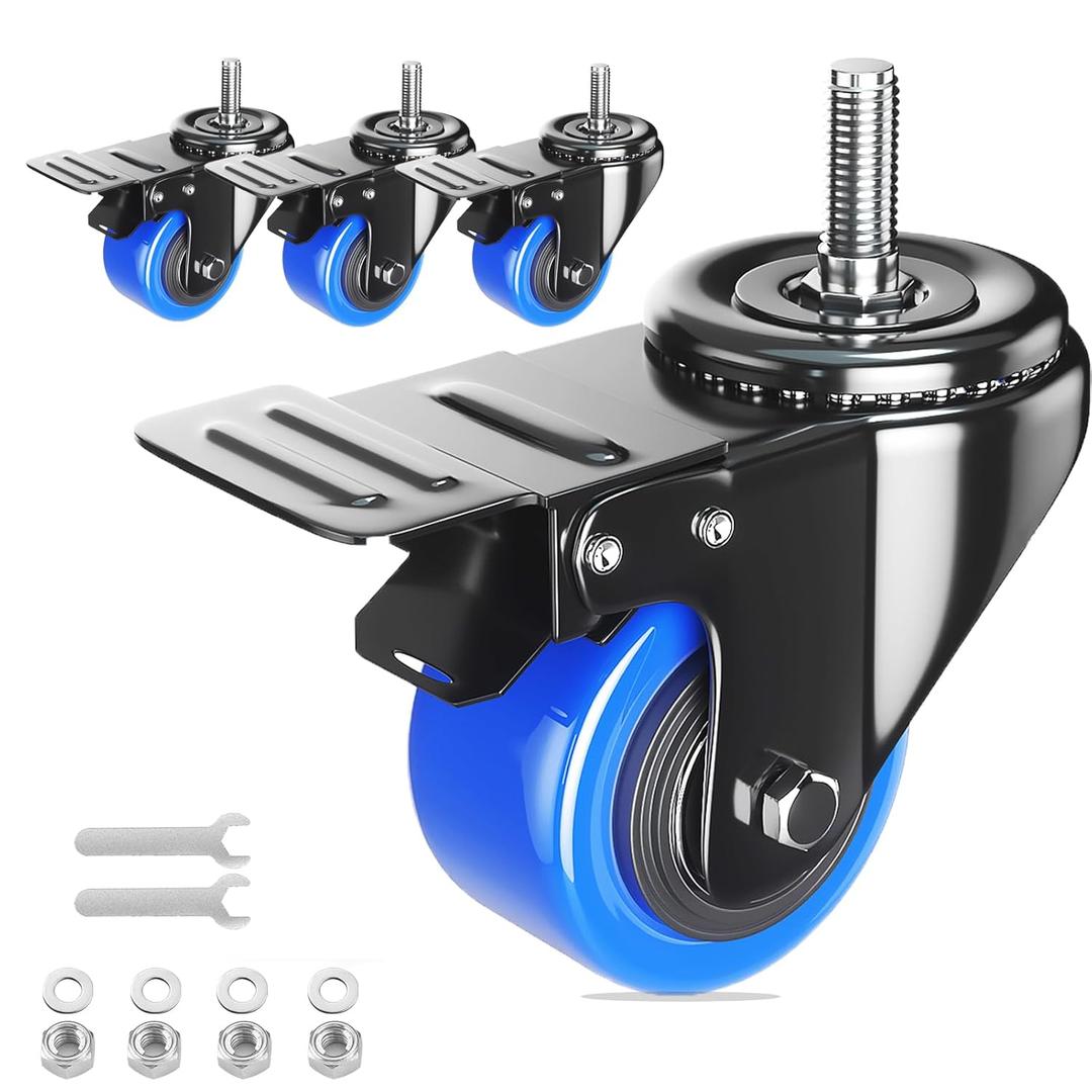 Stem Caster Wheels 2 inch Heavy Duty, Swivel Threaded Stem Mount Casters Set of 4 with American Size UNC 1/4"-20 x 1