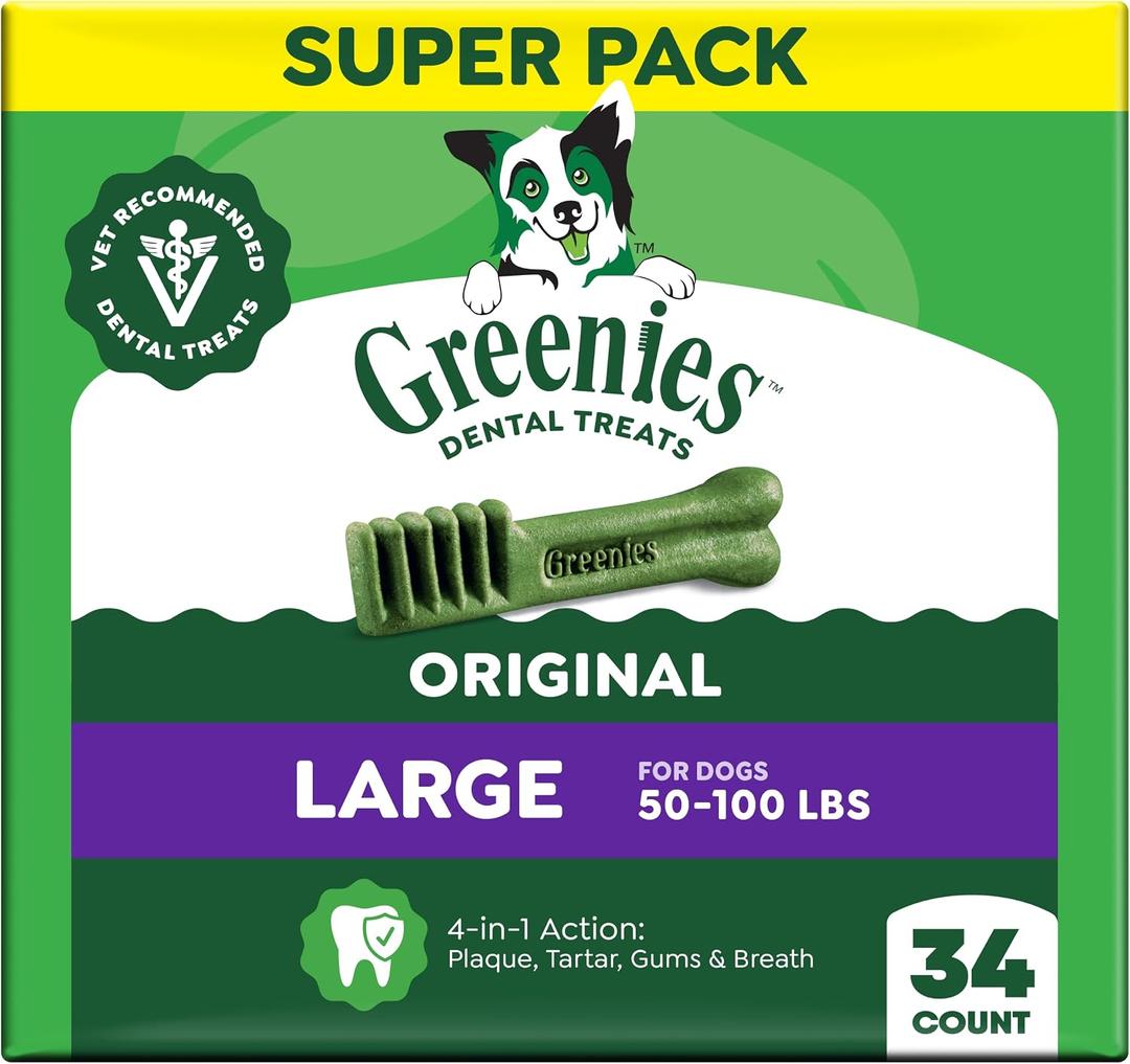 Greenies Large Natural Dental Dog Treats, Original Flavor, 34 Count (EXP 12/05/27)