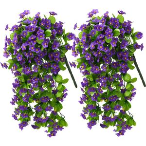 2PCS Artificial Hanging Flowers, Fake Hanging Plants Violet Vines UV Resistant for Wall Home Room Garden Wedding Indoor Outdoor Spring Summer Decoration(Purple)