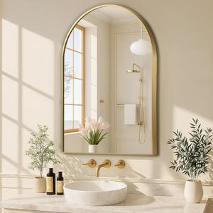 MZON 16 * 24 Inch Arched Gold Mirror, Arched Bathroom Mirror, Arch Mirrors for Wall, Vanity, Entryway&Livingroom, Metal Frame&Tempered Glass, Anti-Rust, Modern Home Decor