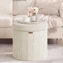 SONGMICS Storage Ottoman Round PU Vanity Stool, 18.5 x 18.5 x 17.7 Inch