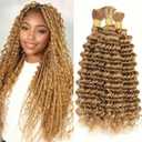 Cklikeb Braiding Human Hair 150g 16 Inch Color 27# Deep Water Wave Bulk Human Hair for Braiding No Weft Brazilian Virgin Deep Curly Human Hair Extensions for Boho Braids (27#, 16Inch 150g)