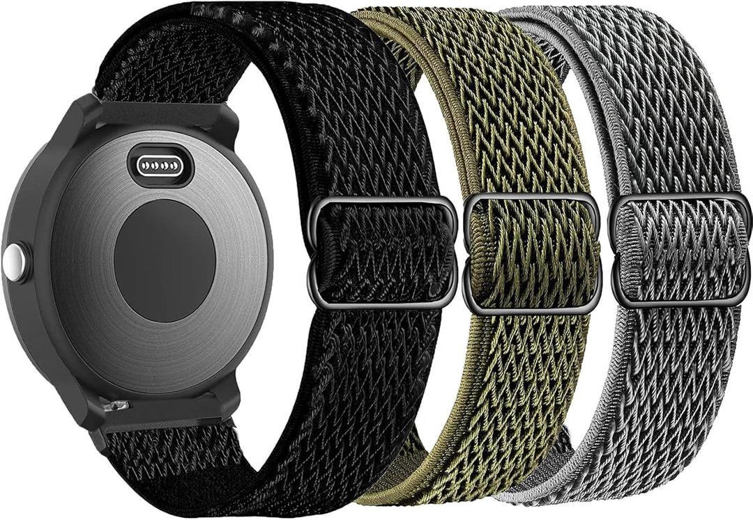 Elastic Bands for Garmin Forerunner 55/165/645/245 Music Watch Band, Garmin Vivoactive 6/5/3 Bands, 20mm Nylon Sport Wristband for Garmin Venu/Sq/Sq 2/Vivomove HR/Sport Men Women 3Pack (Wave Black+Green+Gray)