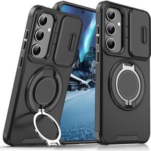 for Samsung Galaxy S26 Case with Magnetic Ring Kickstand Camera Cover, Heavy Duty Military Shockproof Rugged Full Bumper Protection Cover for Samsung S26 5G Phone Case Shell (Black)