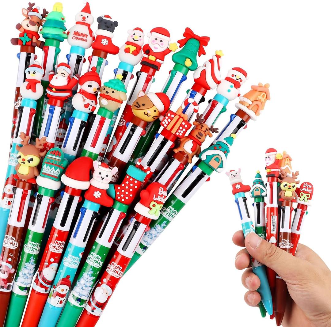 CCINEE 24pcs Christmas Multicolor Ballpoint Pens, Novelty 4-In-1 Retractable Writing Pen Bulk Holiday Pens for Adults Christmas Office Coworker Gifts School Prize