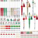 COcnny Christmas Boo Beadable Pens - 12 Set Christmas Ghost DIY Ballpoint Craft Making Kit with Bead Craft, Cute Beaded Pen Bulk Charm Tassel Supplies for Xmas Party School Students Gift