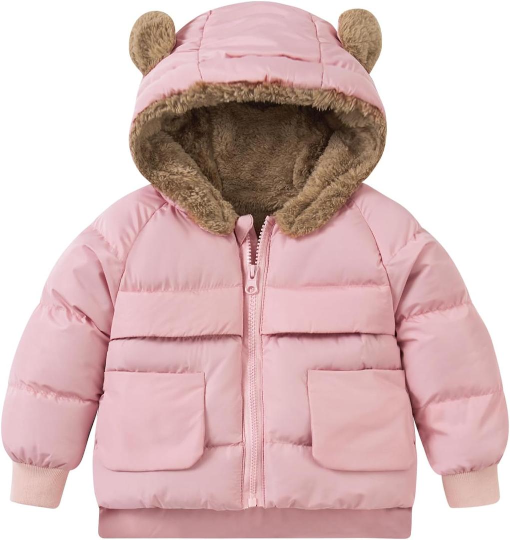 TUONROAD Baby Girls Coats for 6 Months-5 Years Toddlers Boy Winter Jacket Warm Bear Hooded Outdoor Coats Size 5 (Pink)