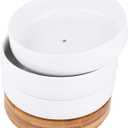 Lawei 3 Pack 6 inch Round Succulent Cactus Planter Pots with Drainage Bamboo Tray - Garden Ceramic Flower Planter Pot