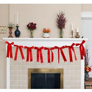 Red Bow Garland Banner for Bachelorette Decorations, Coquette Birthday Wall Decor, Bow Party Decor Banner for Bridal Shower, Wedding Favors, Party Supplies, Engagement Supplies (Hot Red)