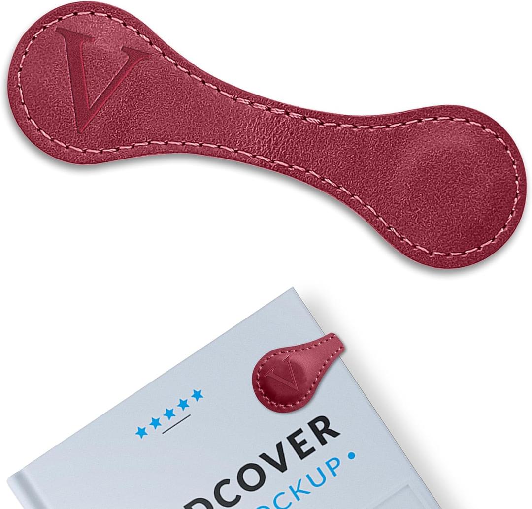Personalized Leather Magnetic Bookmarks (1 Pack) Vintage Custom Engraved Initial ID Identification Book Marker Clip Gift for Book Lover Avid Readers (Letter V, Red)