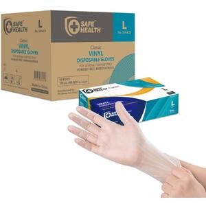 Safe Health Vinyl Disposable Gloves, Food Grade, Latex Free, Powder Free, Clear, 3 Mil, Housework, Cleaning (Clear 1 Case of 1000 Pcs-large)
