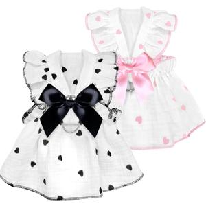 Dog Dresses for Small Dogs Girl Female Dog Cat Clothes Dress Cute Cotton Extra Summer Clothes Bow Decor Printed Love Birthday Outfit Puppy Clothes (Light Pink & Black, Small)