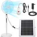 16 Inch Solar Oscillating Fan with Solar Panel and 5v Light Bulb, Floor Rechargeable Pedestal Standing Fan, 8800mah Battery, Two Charging Method, 3 Speed for Camping Home(White)