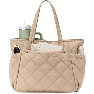 Micmores Puffer Tote Bag for Women, Lightweight Quilted Shoulder Bag with Pockets, Stylish Puffy Handbag for Work Daily Use | Nylon Material