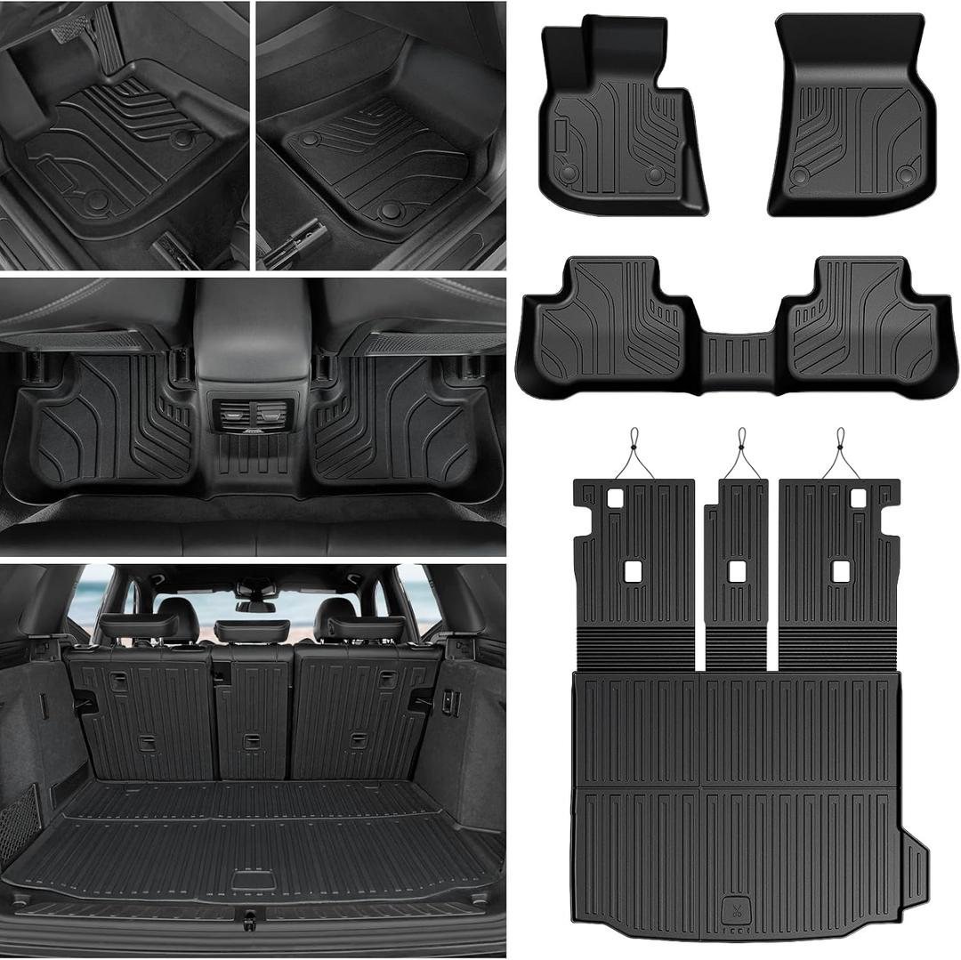 Floor Mats for BMW X3 G01 2018-2024, All Weather Floor Mats Trunk Cargo Liner with Backrest Protectors Accessories, Full Coverage Set (Not fit X3 30e)