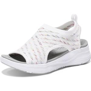 Women Walking Sandals Arch Support Orthotic Comfortable Plantar Fasciitis Non-slip Casual Open Toe Sport Sandals for Athletic Summer Beach (9, Colorful White)