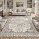 10x14 Washable Area Rugs for Living Room: Non Slip Vintage Brown Rug, Large Soft Stain Resistant Indoor Floor Carpets for Bedroom Dining Room Farmhouse Nursery Home Office Kid & Pet Friendly