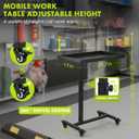 OLBRUS Adjustable Work Table with Wheels, Mechanic Rolling Tool Tray Table for Garage Repair Shops DIY, 220LBS Capacity Mobile Heavy Duty Steel Tool Cart (Black)