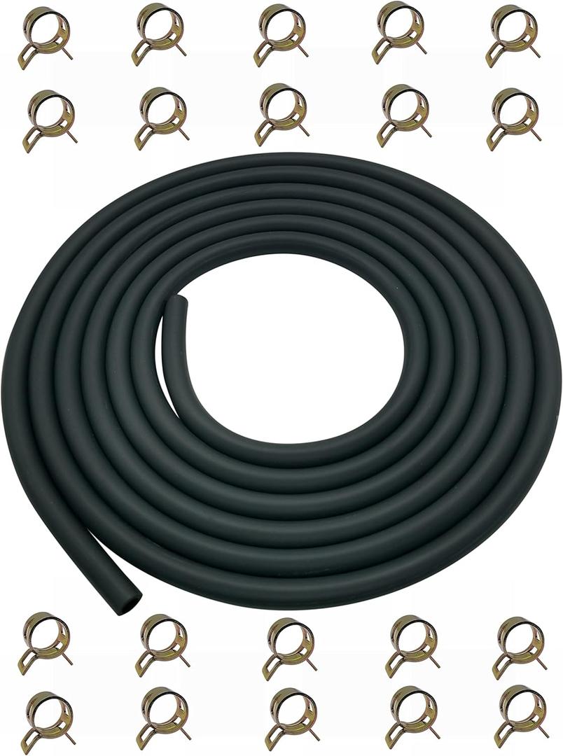 YAMAKATO 10 Feet 1/4 Inch ID Fuel Line Hose for Kawasaki Kohler Briggs & Stratton Small Gas Diesel Powersports Engines and Generators w/ 20 Clamp Rubber Black