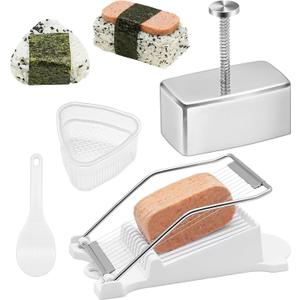 Stainless Steel Musubi Press Mold, 4 Pieces Spam Musubi Mold Kit Onigiri Mold Set Rice Ball Masubi Molds Spam Slicer for Maker Spam Musubi