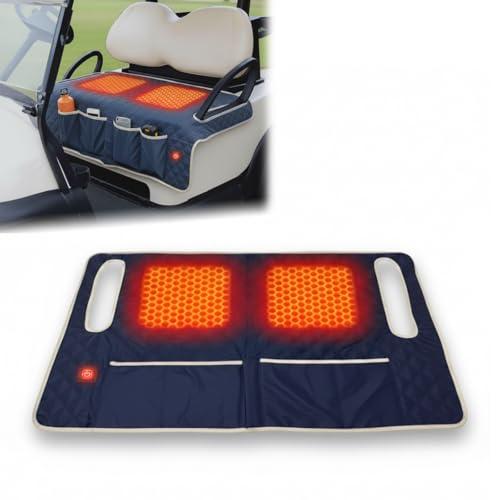 Heated Golf Cart Seat Covers, Golf Cart Heater USB, USB Interface Power Supply, Universal 2-Person Winter Seat Cover, 3-Level Heating for Yamaha EZGO Club Car, Golf Cart Seat Covers, Navy Blue
