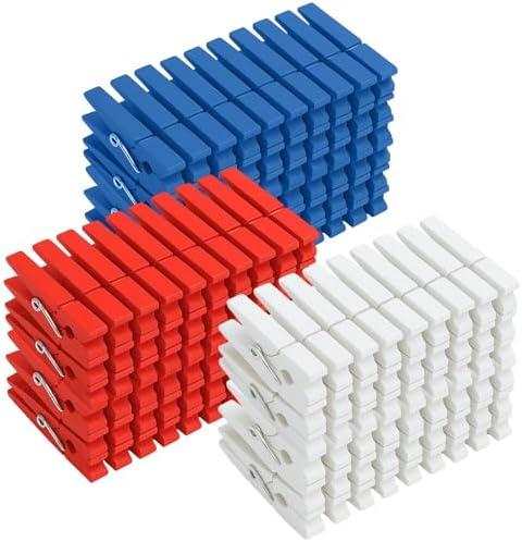 Weysat 120 Pcs 4th of July Colored Clothes Pins 2. 9" Wooden Patriotic Clothespins Red White Blue Clothesline Clips for Crafts Photos Pegs Pictures Decoration Clip, Hanging Clothes, DIY Wreath