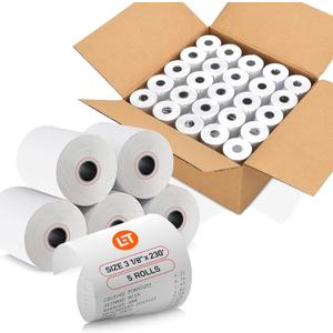 (5 Rolls) 3 1/8 x 230 Thermal Paper Receipt Rolls, Premium Quality Thermal Printer Paper, Receipt Paper Rolls, Fits All POS Cash Registers, BPA Free
