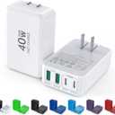 2Pack Flat USB C Wall Charger,40W 4Ports Foldable & Slim Fast Charging Block,Type C Cube Box Multiport Power Adapter Plug Brick Compatible with iPhone 17/16/15/14,Samsung,Pixel, AirPods4,Watch10