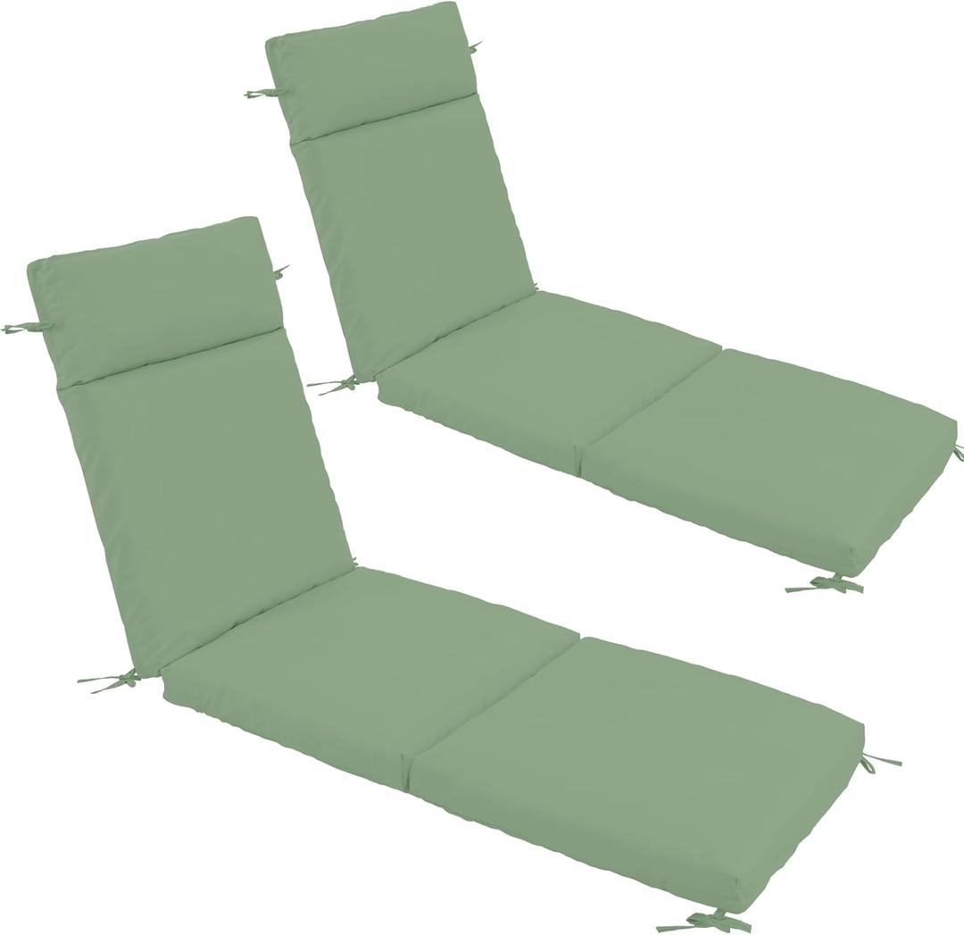 Chaise Lounge Cushion 80x26x3 Inch ?Set of 2 Outdoor Lounge Chair Cushions, Lounger Pad Replacement with Fade-Resistant, Removable & Machine-Washable Covers, Ideal for Patio Chaise Chairs, Sage Green