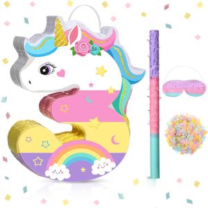 Unicorn Piata Girl 3rd Birthday Decoration Number 3 Piata Unicorn 3 Piata 3 Piata with Blindfold Stick Confetti Girl 3rd Birthday Party Decoration for Celebration Birthday Party Supply