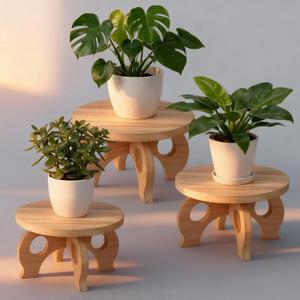 3 Pcs Plant Stand Indoor 8/9/11" Round Wood Plant Stands Outdoor Round Risers Decorative Wooden Stool for Flowers Pedestal Board Holder for Indoor Outdoor Rustic Balcony Garden Decor