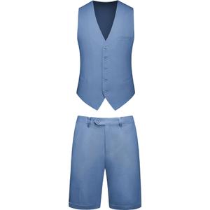 Mens 2-Piece Linen Summer Suit - Beach Wedding Guest Outfit with Vest and Shorts Set, Size XL