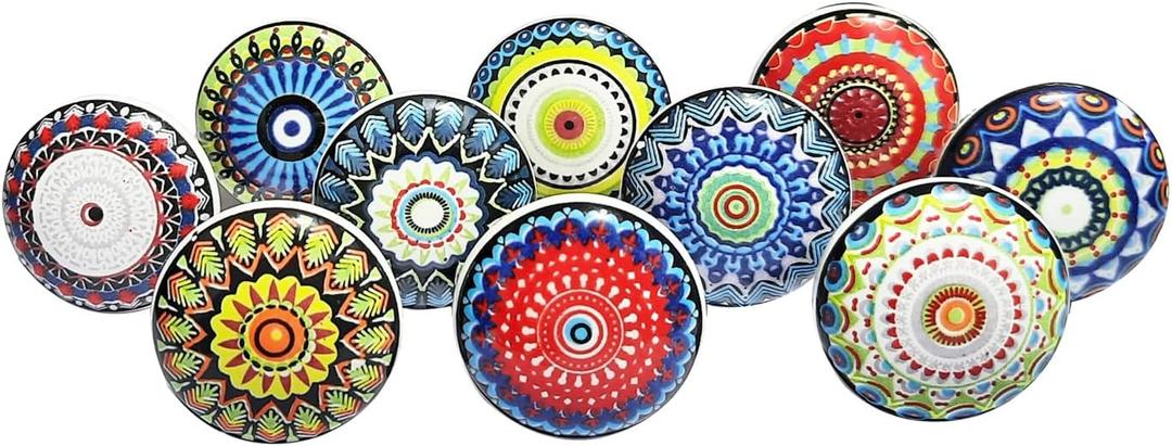 Royal Kraft Vintage Multicolor Printed Ceramic Pull Knobs for Kitchen Cabinet, Door & Drawer, Wardrobe, Cupboard (Set of 10) Sknob007