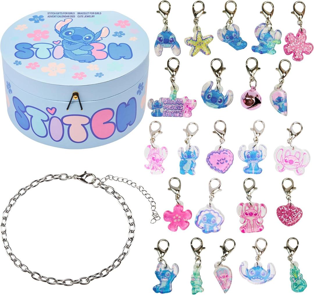 Get Trend Disney Stitch Advent Calendar 2025 for Girls, Charm Bracelet Jewelry Set, Christmas Countdown Calendar, Xmas Gifts for Girls