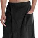 Holiberty Absorbent Quick Dry Bath Towel Body Wrap with Pocket for Men Microfiber Spa Shower Bath Robe Fleece Adjustable Wearable Pool Gym Beach Towels Cover up Bathroom Accessories (Black)