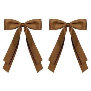 2PCS Hair Accessories for Women Girls 5.5inch Fall Brown Long Tail Bow Hair Clip Barrettes Tassel Ribbon Bow-knot Slides Metal Alligator Clips Hairpins for Toddlers, Kids,Teens