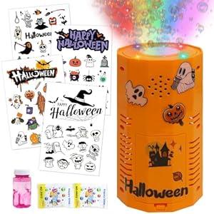 Halloween Bubble Machine with DIY Sticker, Portable Automatic Bubble Machine with Lights and Spooky Sound Effects/ DIY Sticker, Bubble Maker Toys for Kids & Adults Outside Activities Parties Halloween