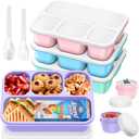 Yumuk Bento Snack Containers (4 Pack) - 4-Compartment Snackle Box Container Bento Box for Kids/Adults, 44Oz/1300ML Meal Prep Containers Reusable with 2 Sauce Containers & Utensils (PP)