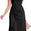 Aupuls Long Ruffel Wedding Guest Dresses for Women Elegant Sleeveless Ruched Waist Formal Dress XL