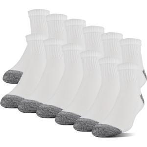 Gildan Men's Polyester Half Cushion Ankle Socks, 12-Pairs (White)