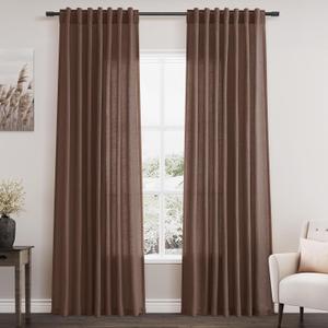 Mocha Mousse Linen Blend Curtains 84 Inch Length 2 Panels Set Back Tab Rod Pocket Light Filtering Semi Sheer Textured for Neutral Farmhouse Living Room and Bedroom Decor 52x84