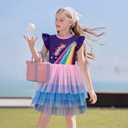 LQSZ Girls Tulle Dresses Princess Flutter Sleeve Tutu Dress for Toddler Girl 3-12 Years (B-blue)
