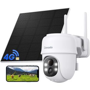 Cinnado 4G LTE Cellular Security Camera-No WiFi Outdoor Camera Wireless with 5W Solar Panel, 2K 360 Color Night Vision, PIR Motion, TF Card Storage, Works with Alexa, SIM Card Included, B6 4G 1P