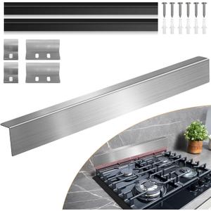 30" Slide-in Range Rear Filler Kit,Stove Gap Filler Strip, Stainless Steel Backsplash for Stove, Stove Trim Kit with Most Brands Between Stove and Backsplash(Silver) With 2 PCS Stove Gap Covers