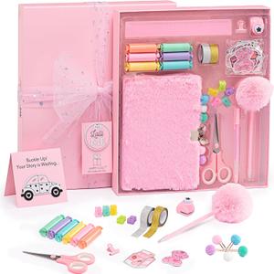 HAPPY LOLLI Pink LolliME DIY Journal Kit for Girls  300+ Pieces! Lockable Fuzzy Diary, Markers, Stickers & Empowering Pages  Gift Box for Tweens & Teens  Creative Journaling Set
