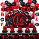 16th Birthday Decorations for Boys Girls Red Black, Sweet 16 Party Decorations with Happy 16th Birthday Banner Backdrop 16 Balloon Numbers Honeycomb Centerpieces Tablecloth 16 Years Old Party Supplies