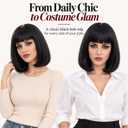 Short Black Bob Wig with Bangs for Women Heat Resistant Straight Bob Synthetic Hair Wigs for Cosplay Halloween Costume Party Daily Wear (12", 2# Black), average cap size circumference 22.5 inches with 2 adjustable straps