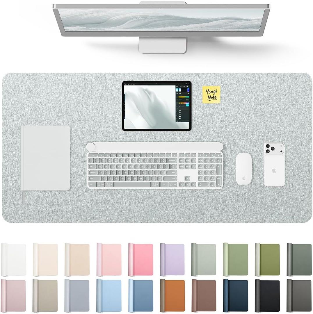YSAGi Leather Desk Pad Protector, Office Desk Mat, Large Mouse Pad, Non-Slip PU Leather Desk Blotter, Laptop Desk Pad, Waterproof Desk Writing Pad for Office and Home (Silver, 31.5" x 15.8")