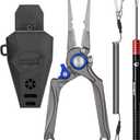 SAMSFX Fishing Pliers, Muti-Function Fly Fishing Tools, 8" Saltwater Resistant Gear Hook Remover Split Ring Tungsten Cutters, with Lanyard & Sheath